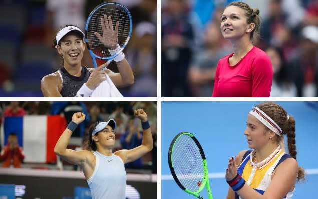 Garbine Muguruza, Simona Halep, Jelena Ostapenko and Caroline Garcia will all compete at the WTA Finals in Singapore - getty images/epa