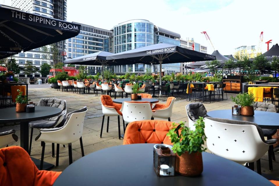 <p>The Thameside terrace of the <a href="https://www.drakeandmorgan.co.uk/the-sipping-room/" rel="nofollow noopener" target="_blank" data-ylk="slk:Sipping Room;elm:context_link;itc:0;sec:content-canvas" class="link ">Sipping Room</a> offers calming views, summer vibes and creative cocktails from its dedicated outdoor bar. With the British weather known to have let us down in the past, blankets and hot water bottles are also available should they be needed.</p>