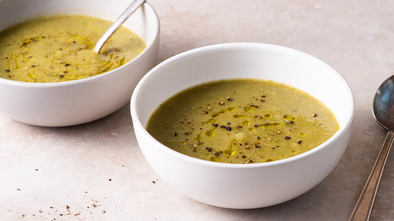 Potato leek soup in bowls