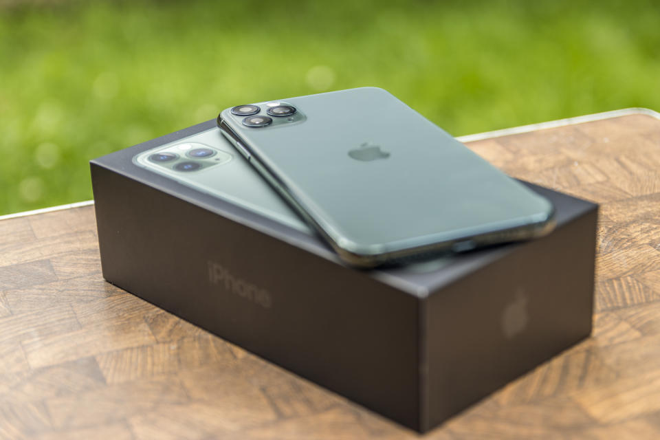 Portland, Oregon / USA - October 2019. iPhone 11 Pro MAX Midnight Green laying on its box.