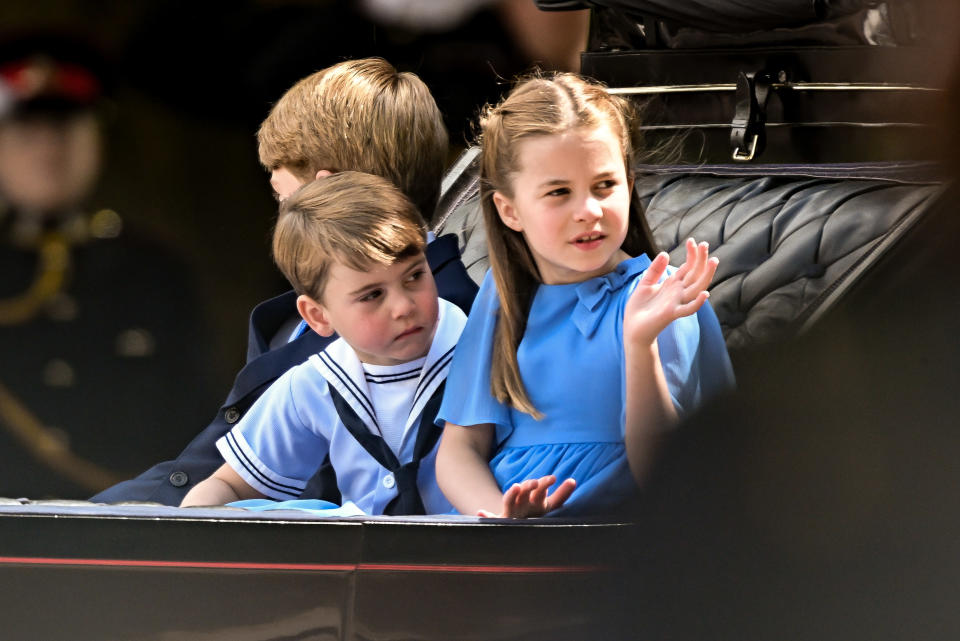 <p>Charlotte waves to the crowds on The Mall during the Trooping the Colour.(Getty Images)</p> 