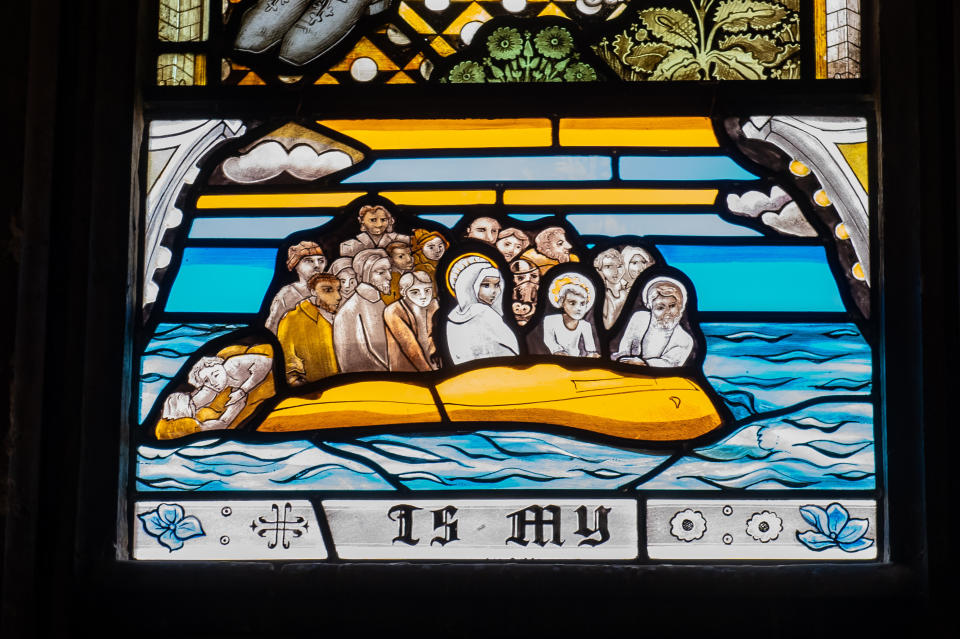A young Jesus is shown as a refugee in a boat fleeing to Egypt. (SWNS)