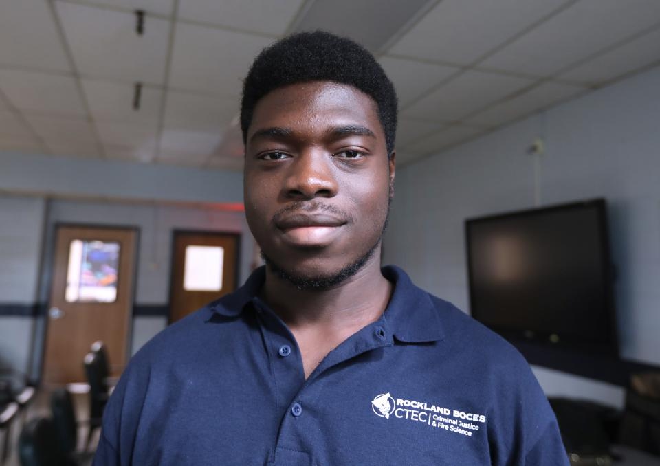 Emmanuel LaCret, 18, from Suffern High School talks about voting at Rockland BOCES in West Nyack Oct. 24, 2023.