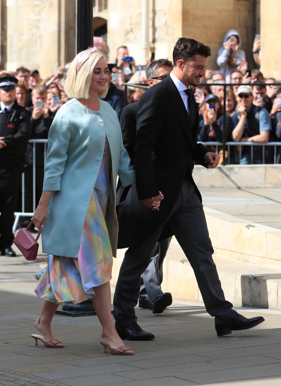 Katy Perry and Orlando Bloom arriving at York Minster for the wedding of singer Ellie Goulding to Caspar Jopling. (Photo by Peter Byrne/PA Images via Getty Images)