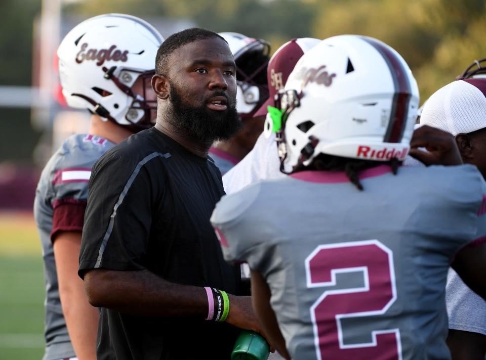 Snow Hill Head Football Coach Raheem Hammond in the game against Nandua Friday, Sept. 8, 2023, at Kelly Shumate Stadium in Snow Hill, Maryland. Snow Hill defeated Nandua 26-23.
