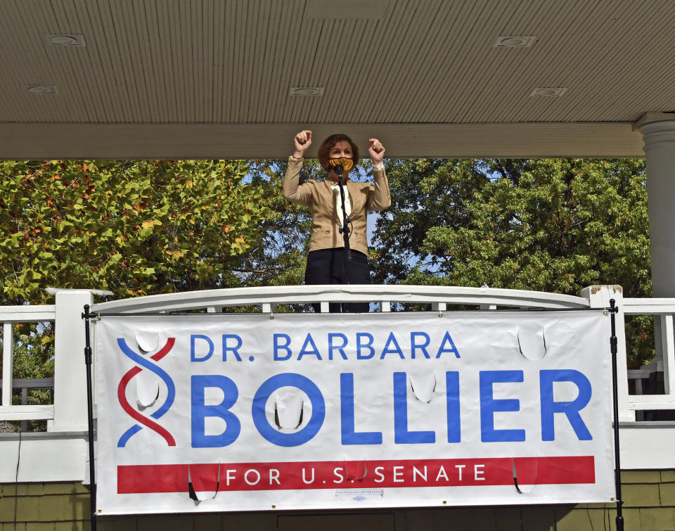 Dr. Barbara Bollier, Democratic Senatorial candidate, campaigns for retiring Republican Senator Pat Roberts' seat, in Emporia, Kansas, on Oct. 16. (Photo: Mark Reinstein/MediaPunch/MediaPunch/IPx)