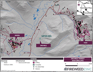 Map 3 – 240 Mile Target: Locations of the 2020 drill hole locations