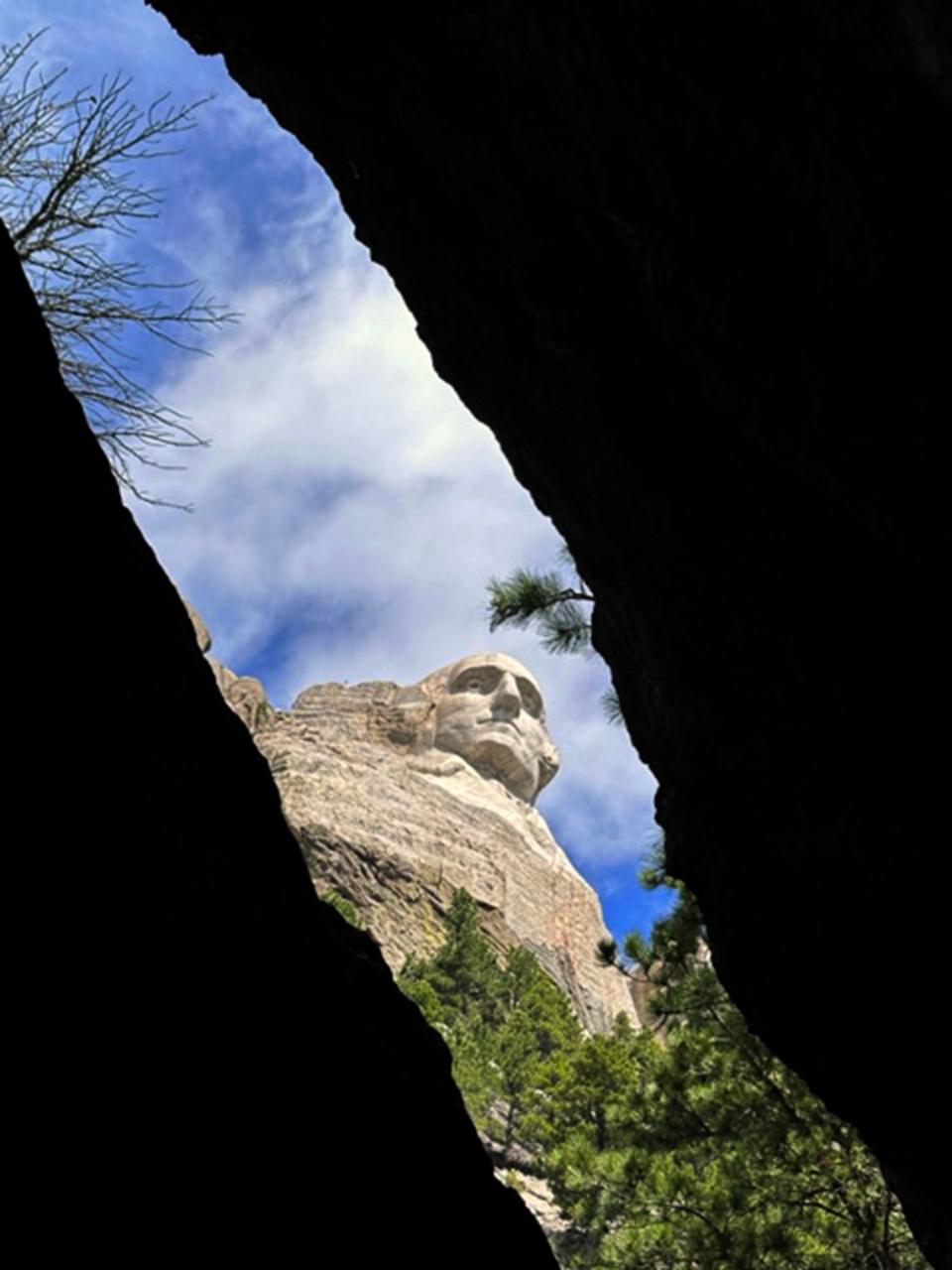 Courtney Wise of Stockton used an Apple iPhone 14 Pro to photograph the bust of George Washington through a crack in a boulder presidential Trail at Mount Rushmore in South Dakota.