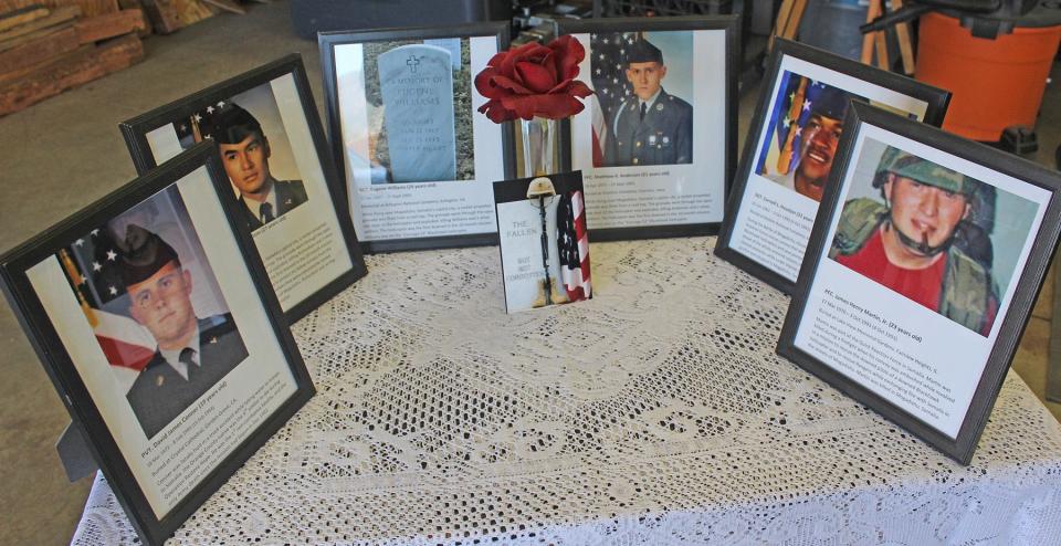 The tribute bike is dedicated to (from left) Pvt. David Conner, Sgt. Ferdinan Richardson, Sgt. Eugene Williams, Pfc. Matthew Anderson, Sgt. Cornell Houston and Pfc James Martin Jr.