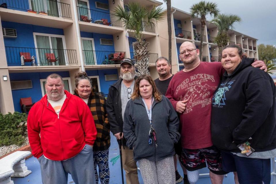 Tenants of the Pace View II, gather to discuss their possible eviction. The former Sea Banks and Rosen Sea motels in Myrtle Beach were converted into multi-family affordable housing units more than a year ago, but has been operating with a business license that only allows short-term rentals. A judge determined that the business is operating illegally and has ordered the owner to immediately remove all tenants. Many of the more than 100 residents are on rental assistance say they have no where to go but have been given notice that they need to be out by April 17th, 2023.