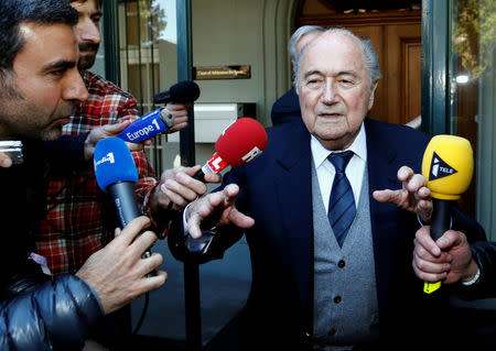 Former FIFA President Sepp Blatter is seen leaving the Court of Arbitration for Sport (CAS) in this file picture taken in Lausanne, Switzerland April 29, 2016. REUTERS/Denis Balibouse/File Photo