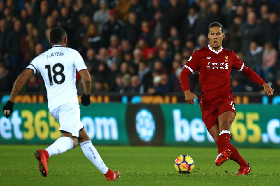 Liverpool signing Virgil van Dijk in action at Swansea on Monday night