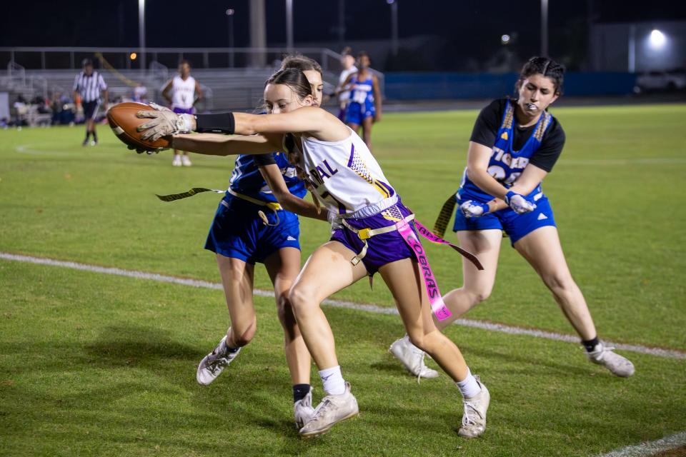 Martin County hosts Fort Pierce Central in a high school flag football game, Thursday, Feb. 29, 2024.