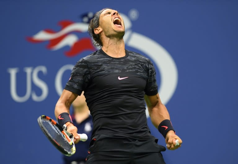 Rafael Nadal comemora durante partida contra Fabio Fognini, em Nova York, no dia 4 de setembro de 2015