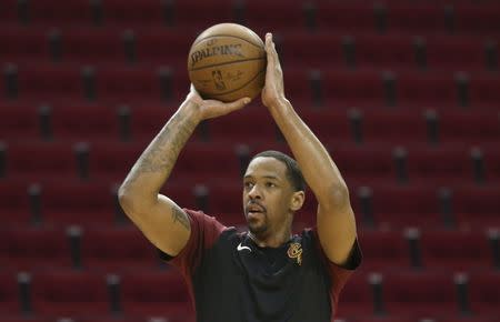 FILE PHOTO: Jan 11, 2019; Houston, TX, USA; Cleveland Cavaliers forward Channing Frye (9) warms up before playing against the Houston Rockets at Toyota Center. Mandatory Credit: Thomas B. Shea-USA TODAY Sports