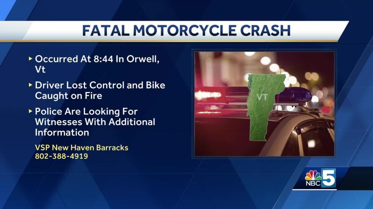 Person killed in deadly motorcycle crash in Orwell, VT