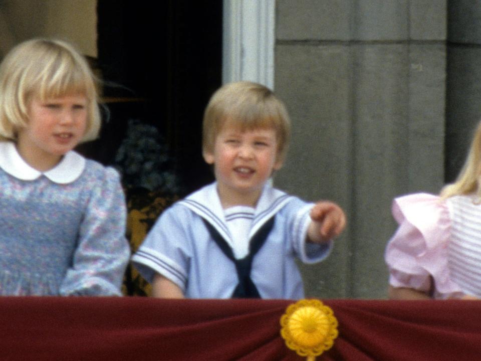 Zara Phillips, Prince William, and Lady Davina Windsor at the Trooping the Colour 1985.