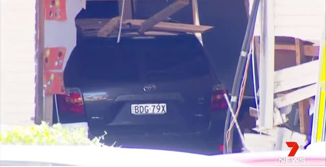 The car came through the classroom wall at about 9.45am Tuesday. Source: 7 News