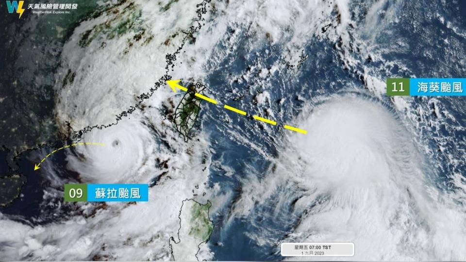 海葵颱風「直撲台灣」的機會大增。（圖／翻攝自天氣風險臉書）