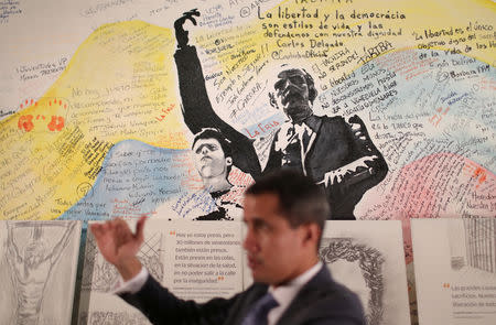 Venezuelan opposition leader Juan Guaido, who many nations have recognized as the country's rightful interim ruler, speaks during an interview with Reuters in Caracas, Venezuela, May 22, 2019. REUTERS/Manaure Quintero