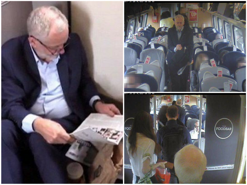 Virgin Trains released CCTV footage, appearing to contradict Jeremy Corbyn’s claim that he had to sit on the floor of a train because no seats were available