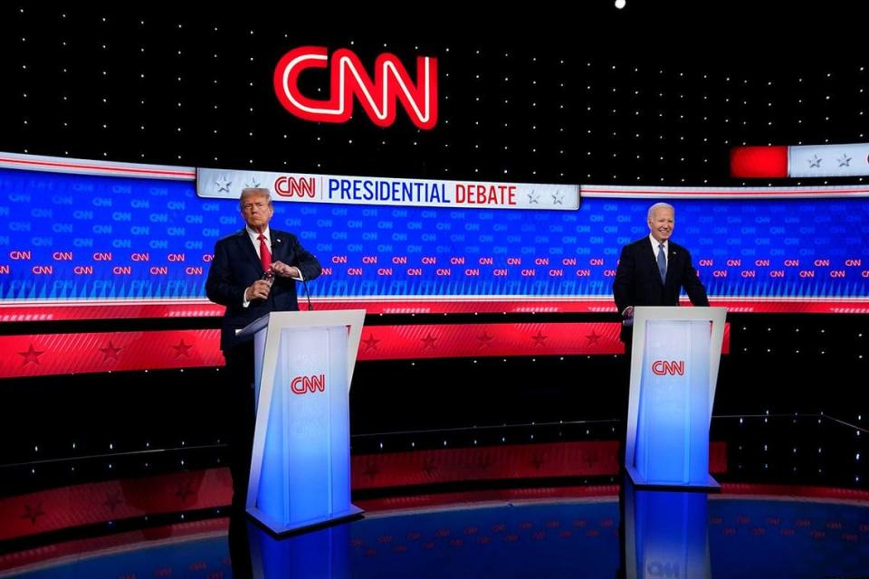 A break in the debate between President Joe Biden and former President Donald Trump in Atlanta on June 27, 2024.