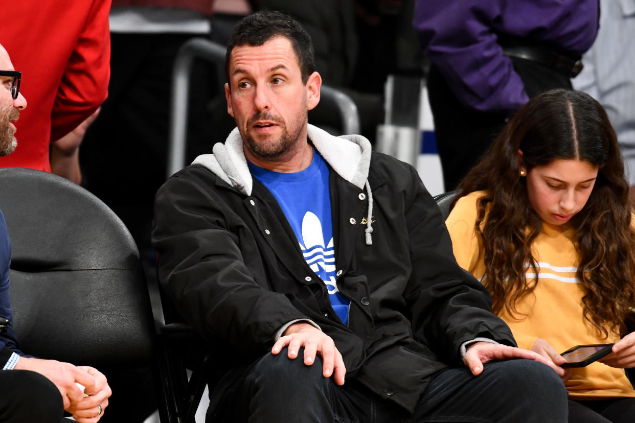 LOS ANGELES, CALIFORNIA - DECEMBER 05: Adam Sandler attends a basketball game between the Los Angeles Lakers and the San Antonio Spurs at Staples Center on December 05, 2018 in Los Angeles, California. (Photo by Allen Berezovsky/Getty Images)