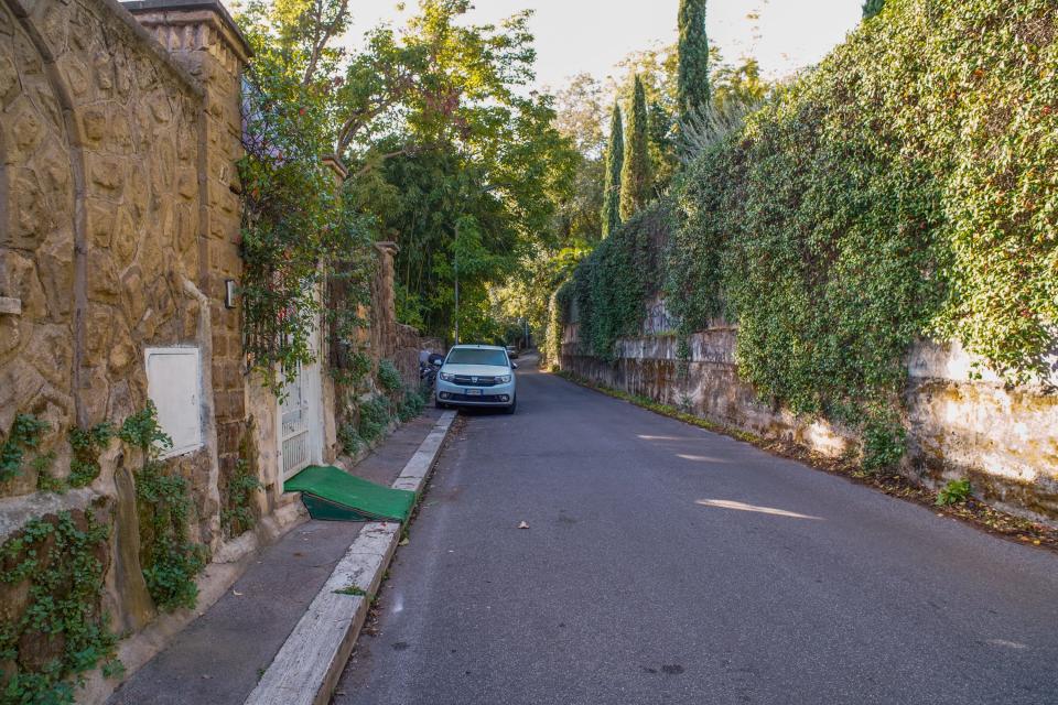 The street outside the livable sculpture Airbnb in Rome
