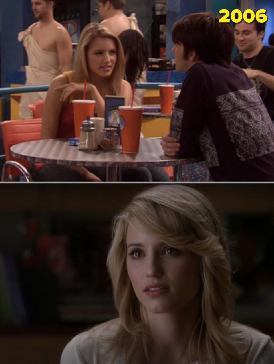 Dianna Agron at the movie theater and in "Glee"