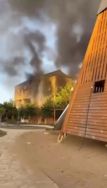 Smoke rises from building on fire after deadly Dagestan attacks