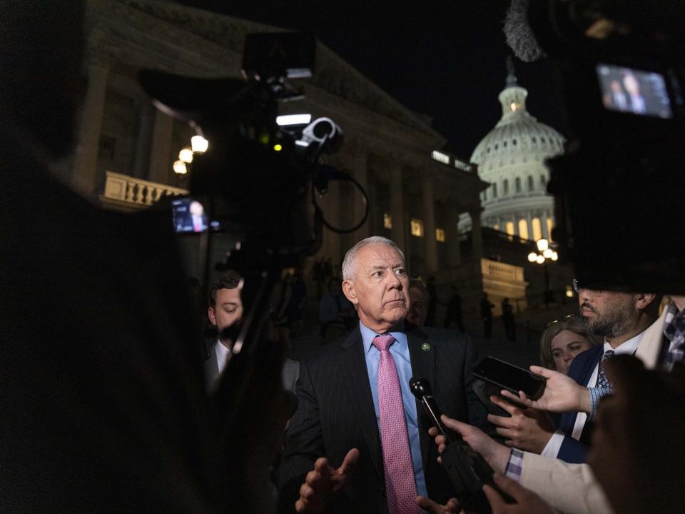 Rep. Ken Buck speaks to reporters outside the Capitol on May 31, 2023.