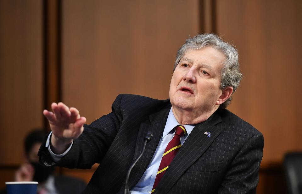 Senator John Kennedy (R-La.) speaks as FBI Director Christopher Wray testifies before the Senate Judiciary Committee on the Jan. 6 insurrection on March 2. (Photo: MANDEL NGAN via Getty Images)