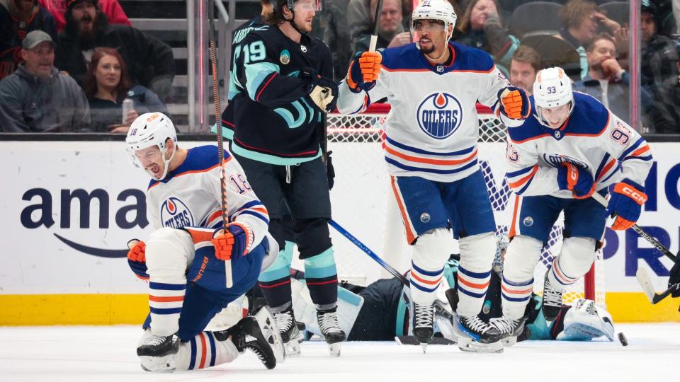 Zach Hyman had a big first period for the struggling Edmonton Oilers. (AP Photo/Jason Redmond)
