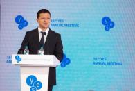 FILE PHOTO: Ukrainian President Zelenskiy delivers a speech during the Yalta European Strategy meeting in Kiev