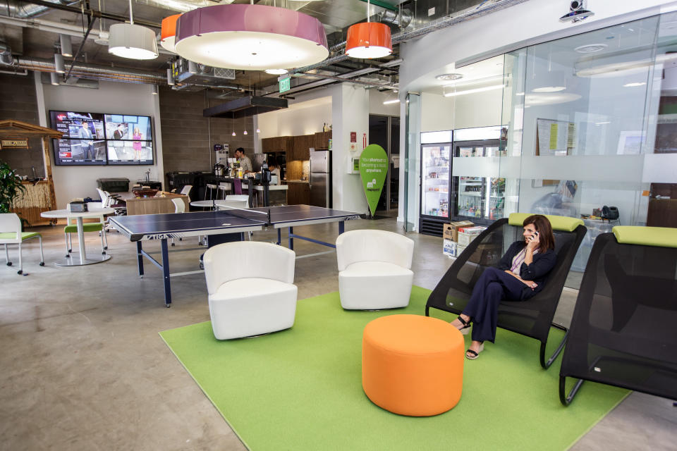 DENVER, COLORADO. MAY 21: The main area in the MapQuest offices has comfortable chairs, a ping-pong table, a kitchen and snack area. (Photo by Joanna B. Pinneo for The Washington Post via Getty Images)
