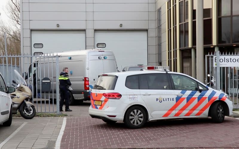 View of an office building where a suspected letter bomb went off in the mail room, in Amsterdam