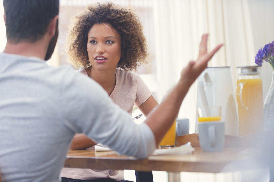 Couple fighting at the breakfast table. (Getty Images)