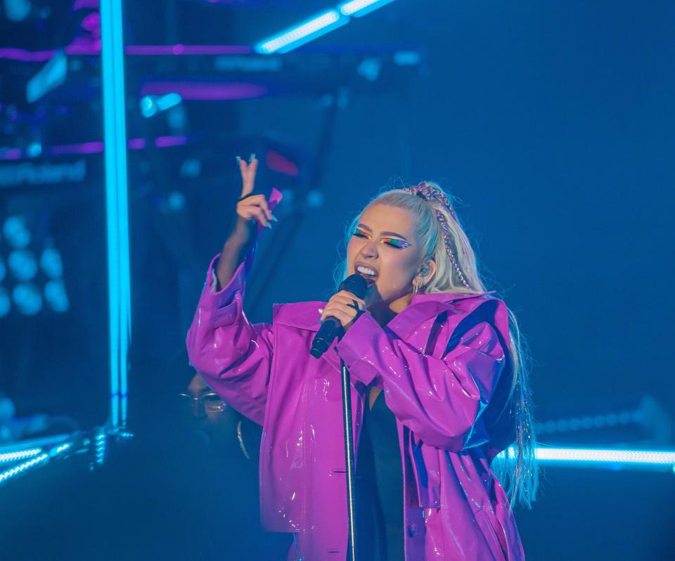 Christina Aguilera sported rainbow eye make-up especially for Brighton Pride. (Adiam Yemane)