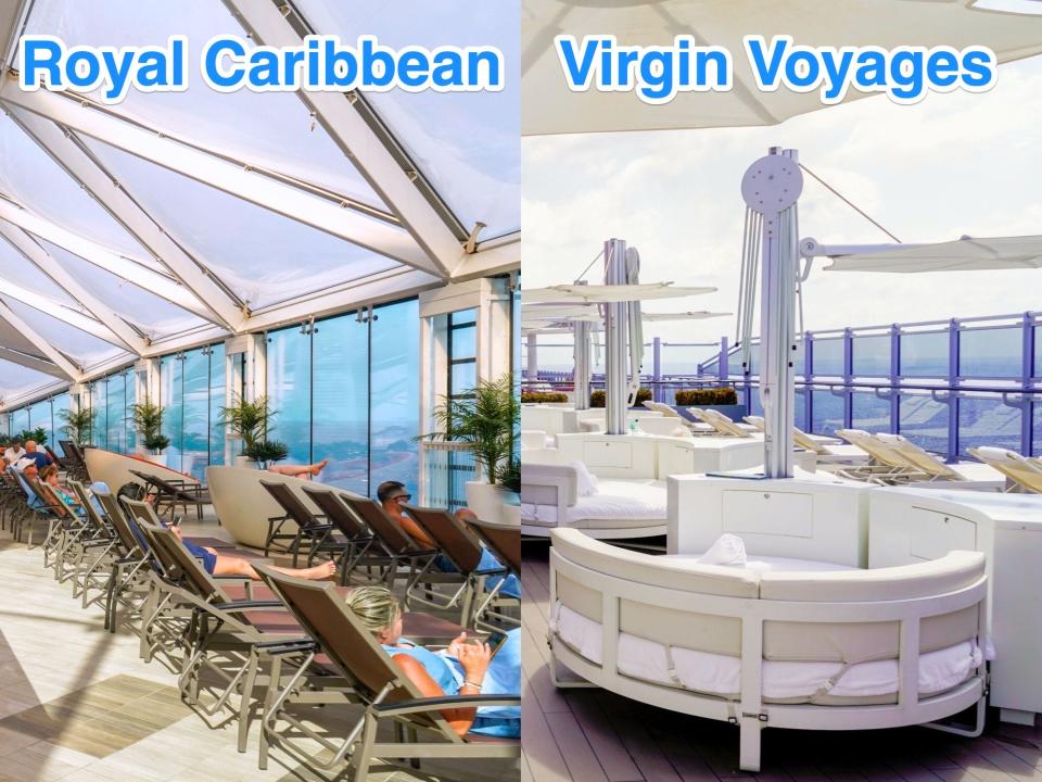 Left: a Royal Caribbean ship. Right: a Virgin Voyages ship