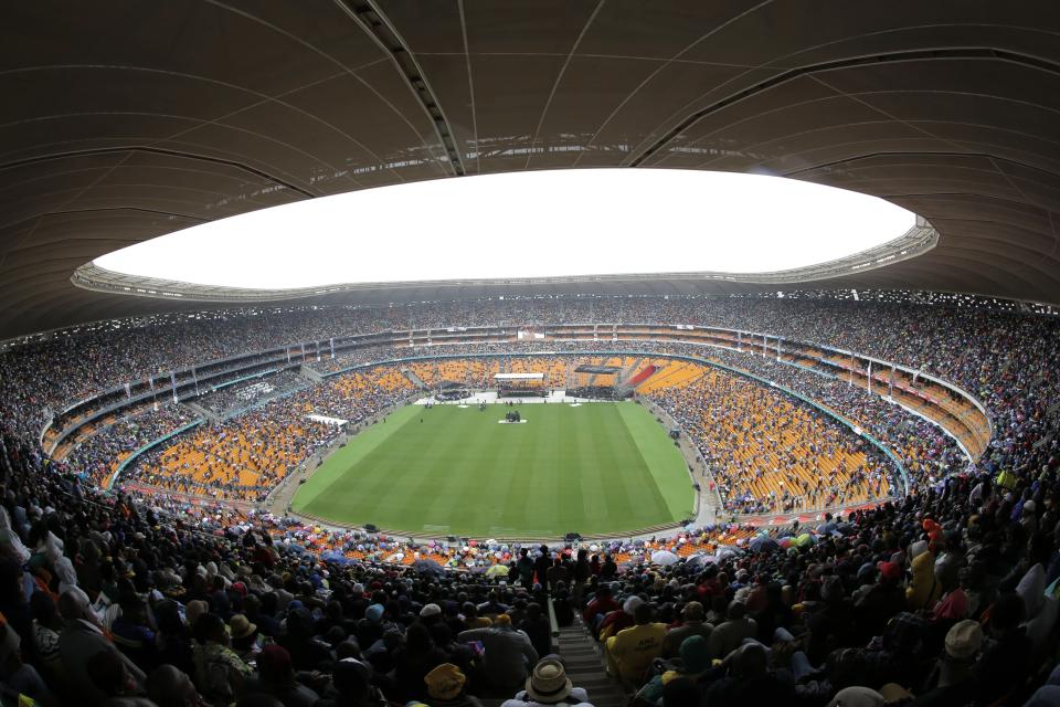 A general view of the arena during the memorial service for former South African president Nelson Mandela at the FNB Stadium in Soweto, near Johannesburg, South Africa, Tuesday Dec. 10, 2013. (AP Photo/Bernat Armangue)