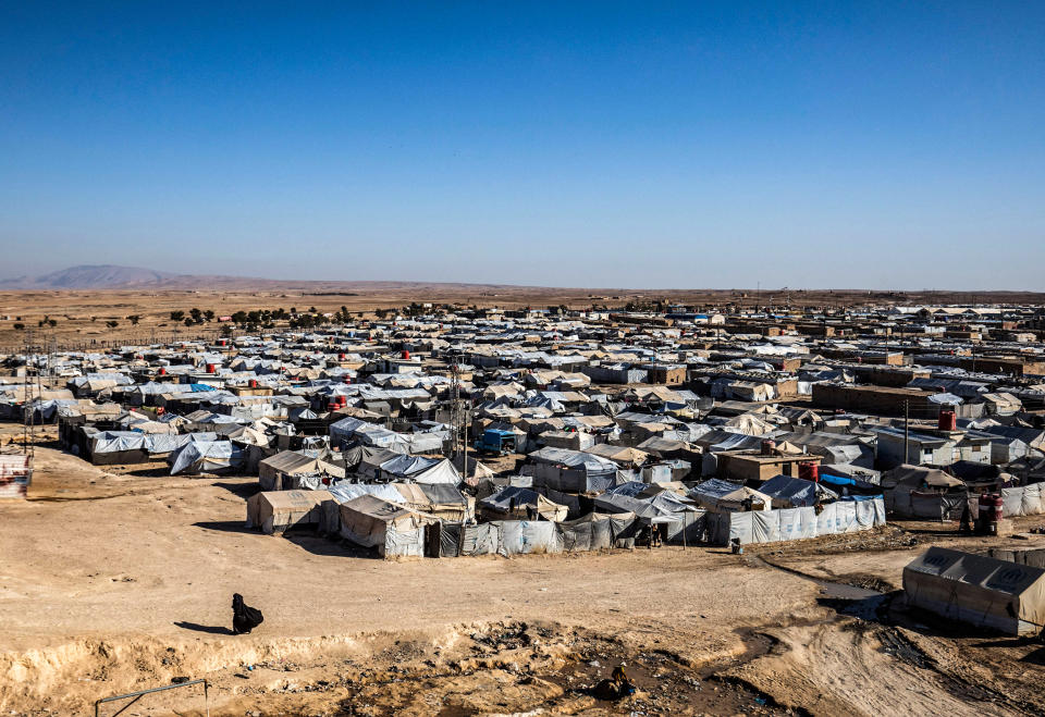 The Kurdish-run al-Hol camp, which holds relatives of suspected Islamic State (IS) group fighters in the northeastern Hasakeh governorate, on Dec. 6, 2021. (Delil Souleiman / AFP via Getty Images file)