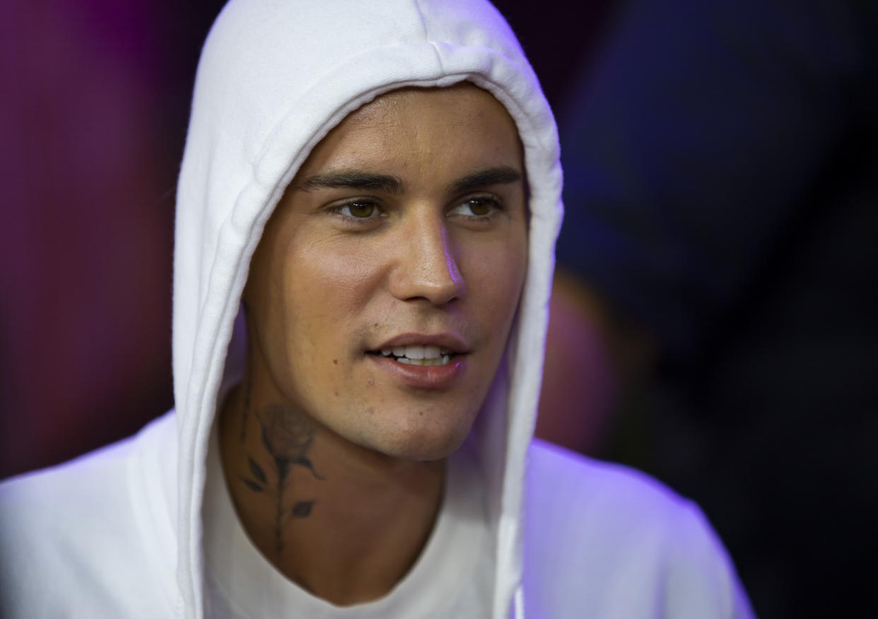 Justin Bieber attending Super Bowl LVI between Cincinnati Bengals and Los Angeles Rams at SoFi Stadium in Inglewood, California. (PHOTO: Mark J. Rebilas/USA TODAY Sports)