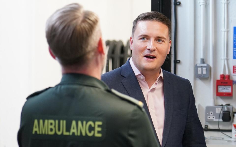 Wes Streeting, the shadow health secretary, is pictured during a visit to the London Ambulance Service station in Waterloo, London earlier this year - Dominic Lipinski /PA