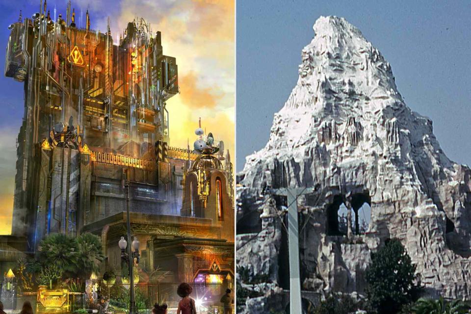 <p>Illustration by Disneyland Resort via Getty; Walter Leporati/Getty</p> Guardians of the Galaxy - Mission Breakout and Matterhorn.