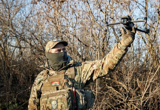PHOTO: A Ukrainian serviceman flies a drone during an operation against Russian positions at an undisclosed location in the Donetsk region, Ukraine, Sunday, Dec. 4, 2022.  (Roman Chop/AP)