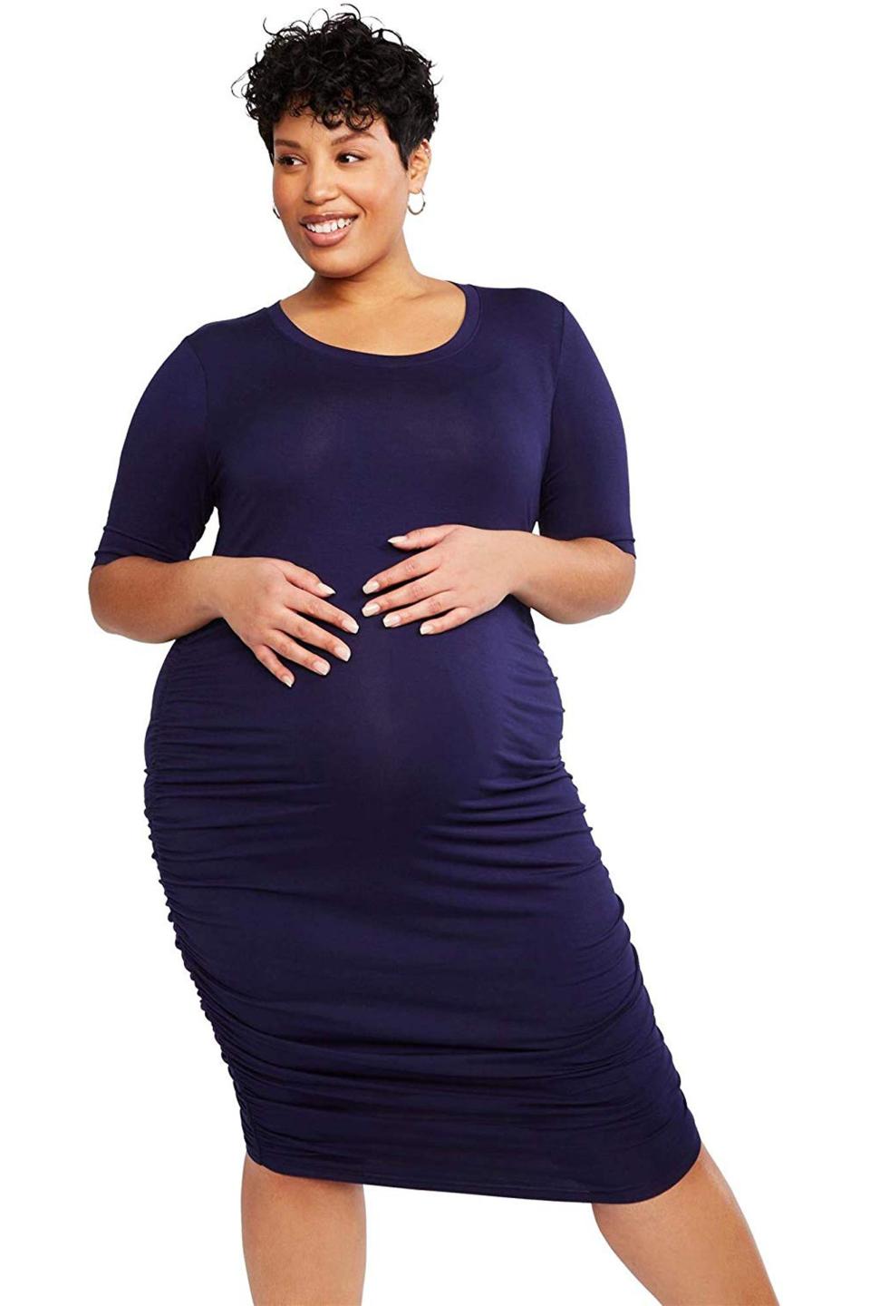 10) Maternity Elbow Sleeve Side Ruched Tee Shirt Dress