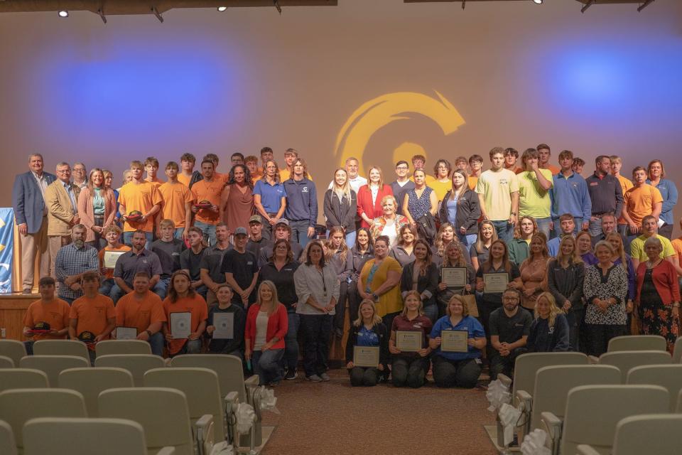 C-TEC's 54 seniors are shown with the over 20 local businesses they will work for while attending school, during a special apprenticeship signing day last week in front of their families and the entire student body.