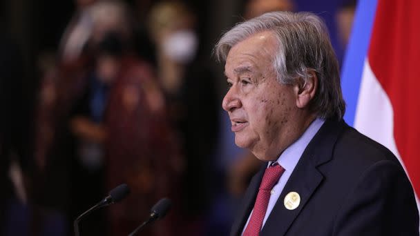 PHOTO: UN Secretary-General Antonio Guterres holds a  news conference in Sharm el-Sheikh, Egypt, Nov. 17, 2022. (Anadolu Agency via Getty Images)