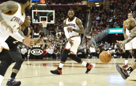 Jan 19, 2017; Cleveland, OH, USA; Cleveland Cavaliers forward LeBron James (23) makes pass during the first half against the Phoenix Suns at Quicken Loans Arena. Mandatory Credit: Ken Blaze-USA TODAY Sports