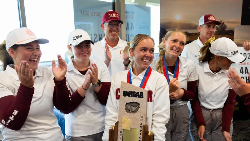 Golfers compete in the 4A Girls girls golf high school state championship at TalonsCove Golf Club in Saratoga Springs on Thursday, May 9, 2024.